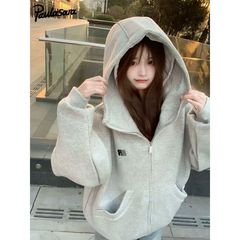 美式复古印花字母连帽卫衣女宽松oversize慵懒风休闲百搭开衫外套