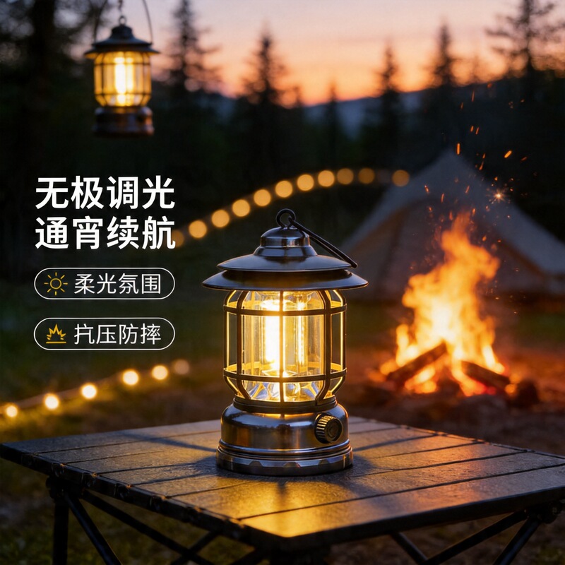 Camping Lamp, Outdoor Retro Lantern, Camp Lamp, Stall Atmosphere Lamp, Rechargeable Lighting, Tent Lamp, Dimmable