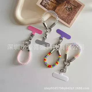 腕带款电话线弹簧手机链百搭彩色手机绳 欧美风结实防丢手机壳绳