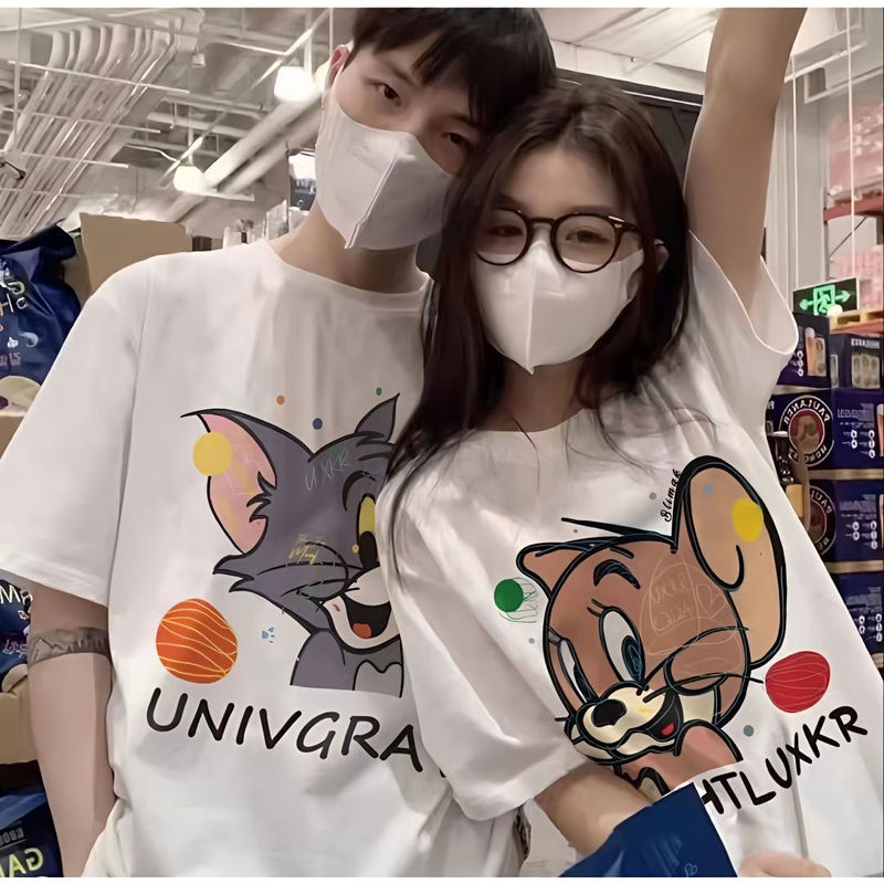 Pure Cotton Short-Sleeved Tom and Jerry Cute 2025 New Versatile Short-Sleeved T-Shirt Loose Slimming Look Couple Clothes Summer 12
