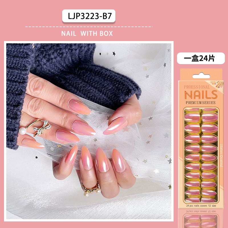 Uñas postizas iridiscentes, puntas de uñas de longitud media, uñas postizas largas en caja, puntas de uñas postizas electrochapadas.
