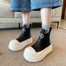 新款小众厚底切尔西靴女短靴复古百搭增高休闲高帮鞋套筒马丁靴女