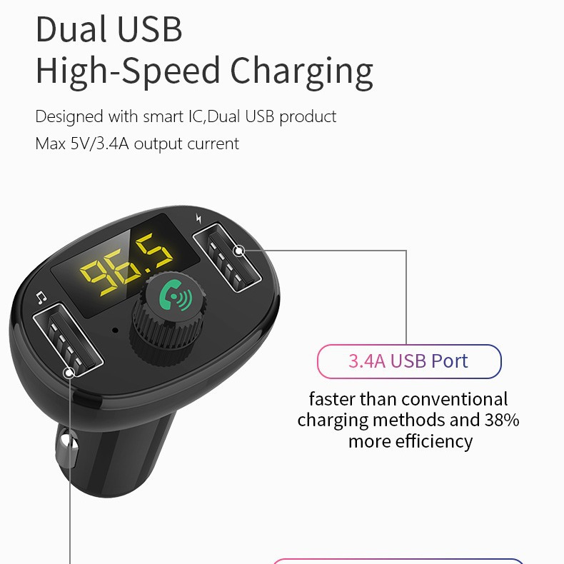 BT23 Bluetooth car MP3 hands-free player, car cigarette lighter FM card slot digital USB car charger in-car