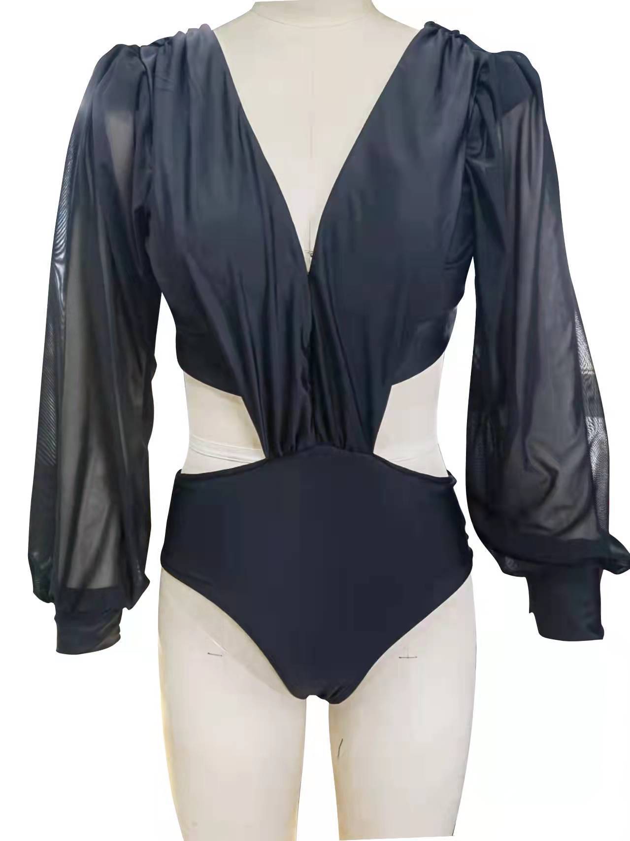 192g Weight Long Sleeve Sleeve Length Nylon, Polyester Fabric Type Regular Top Length Bodysuit Tops Type Swimming Occasion Deep V Neckline Skinny Fit Type Printing Pattern Women's Gender Hollow Out Design Sexy Style Women's Sexy Printing Hollow Out One Piece Swimwear 17
