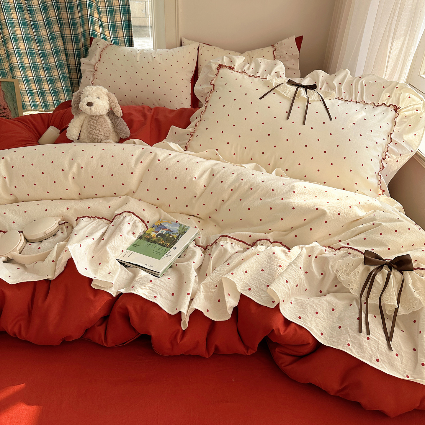 Cama de aire princesa de algodón de encaje de cuatro piezas madre y bebé clase A sábanas de cama desnudas cubierta cama de dormitorio gaza de tres piezas