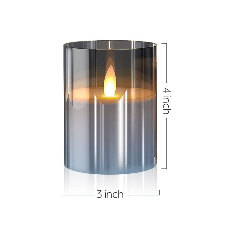 Vela LED oscilante de parafina en vaso de vidrio color té/gris/blanco, luz electrónica navideña, decoración para el hogar, luz de velas para bodas