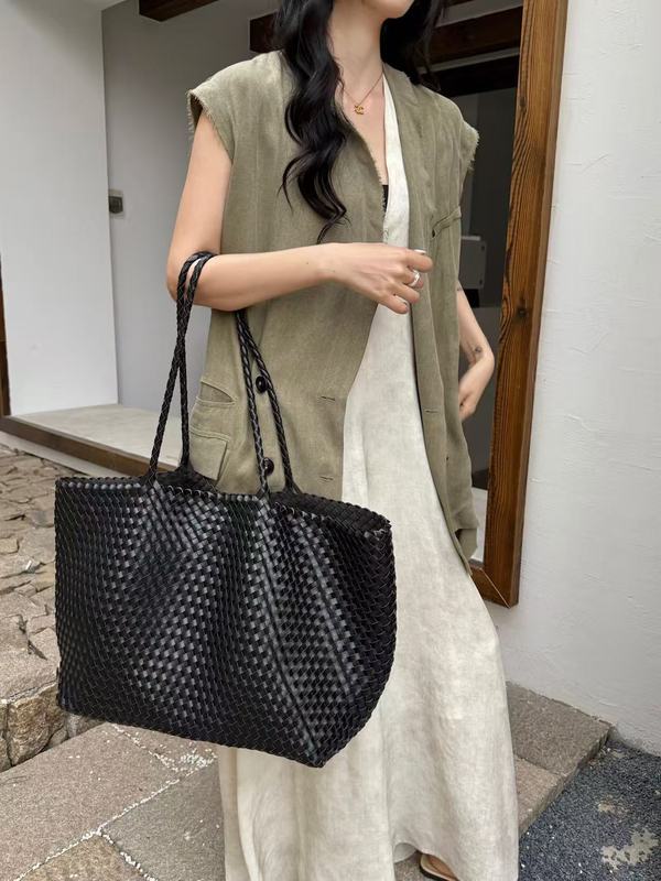 真皮小众手工编织水桶包大容量托特包女2025手提单肩腋下包沙滩包|undefined