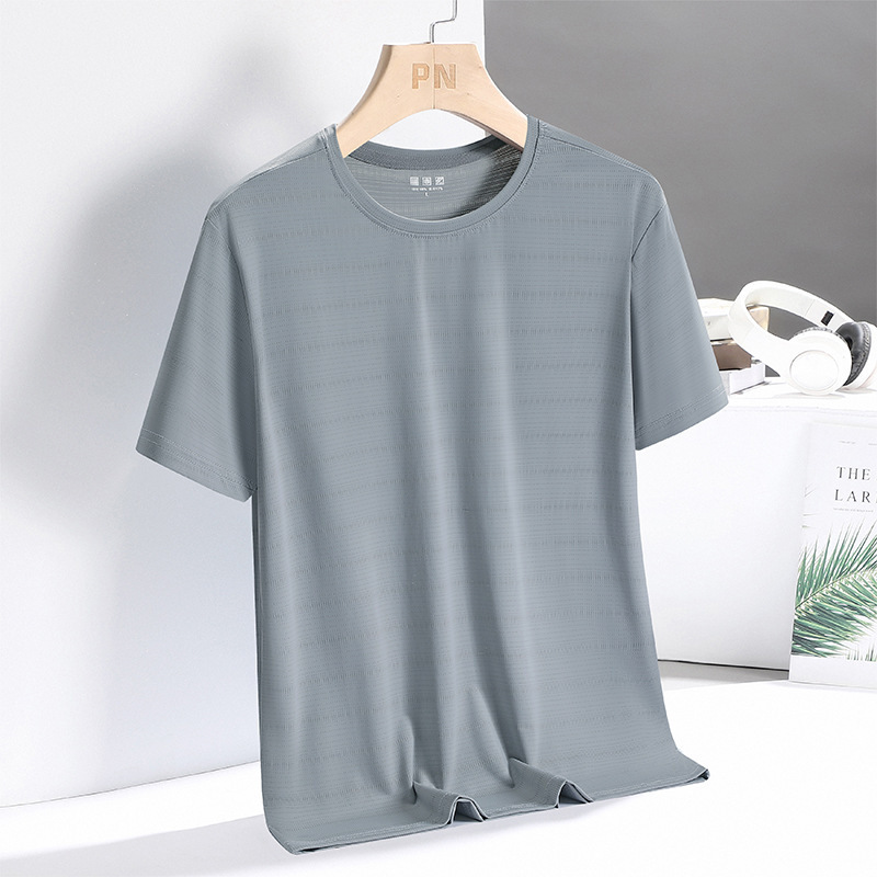 Camiseta de hielo de hombre de verano de manga corta, camiseta delgada suelta de hielo grande, ropa de hombre de secado rápido, ropa de media manga para hombres.