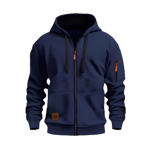 2024 Cross-border Spring and Autumn Men's Sports Hooded Zipper Sweatshirt with Multiple Pockets Hooded Sweatshirt for Sports and Leisure