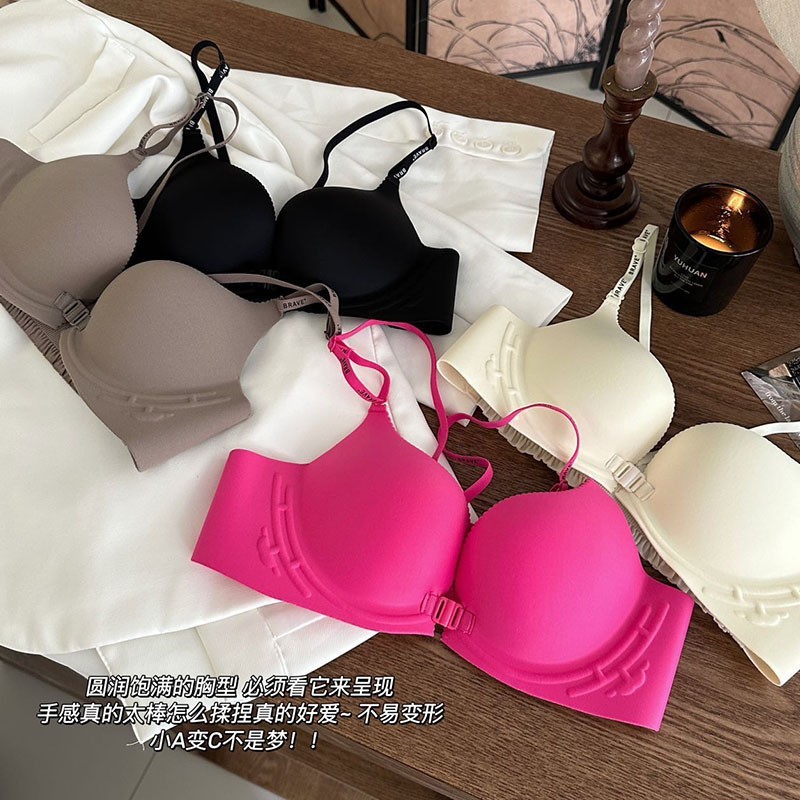 小さな胸の女性のためのフロントボタンの美しいバックブラジャー、スチールリングなしで小さな胸を押し上げて大きく見せ、副胸を引っ込める、夏のシームレスなブラジャー|undefined