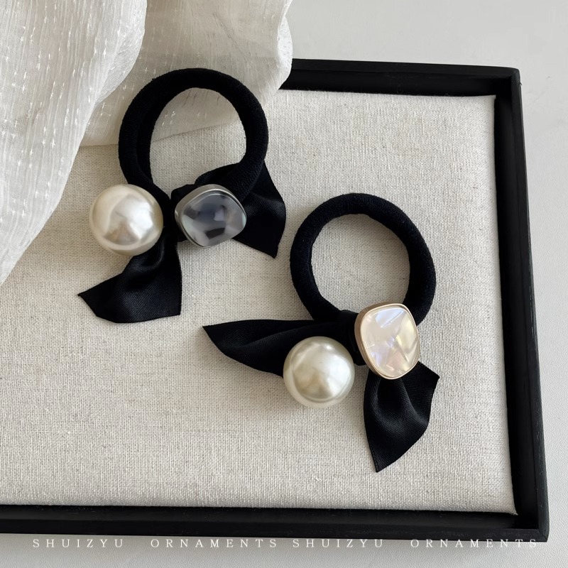 Banda de pelo de perlas cuerda de pelo de cola de caballo de alto grado para mujeres chicas temperamento simple banda de goma no daña el cabello cubierta de cuero accesorios para el cabello