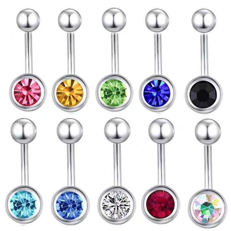 La moda europea y americana de acero inoxidable presión de diamante exquisito solo diamante ombligo anillo nacional rhinestone ombligo uñas básica diamante-incrustado ombligo ornamento