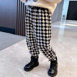 男女童加绒裤子秋冬季新款百搭格子灯芯绒爆款休闲韩版束脚裤批发