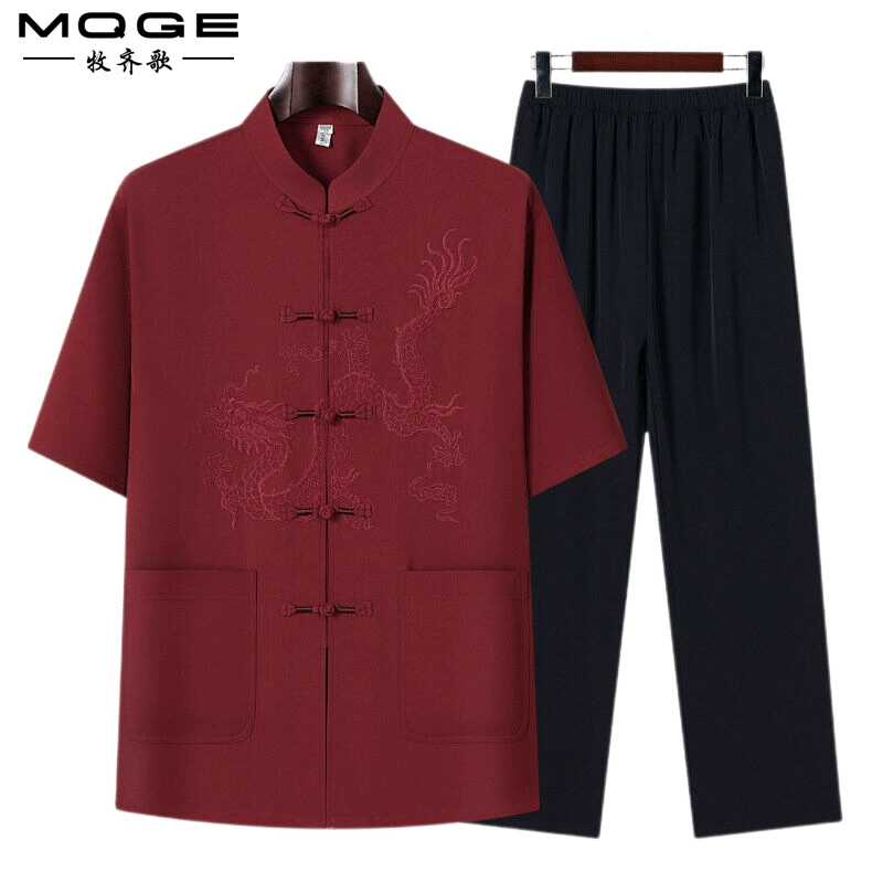 Новый летний костюм в китайском стиле папа повседневный свободный тонкий с короткими рукавами