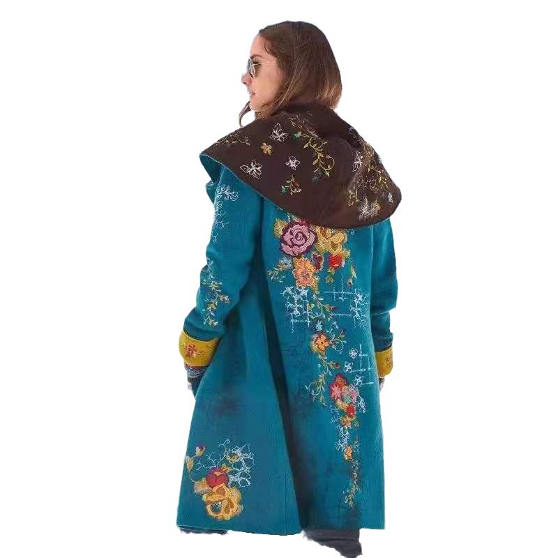 Abrigo de Lana Mediano para Mujer de Poliéster Estampado de Manga Larga para Otoño e Invierno