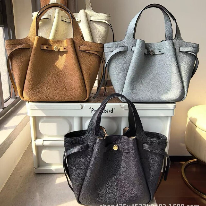 Factory wholesale TB new romy drawstring bucket bag, lychee pattern cowhide shoulder crossbody bag, genuine leather handbag