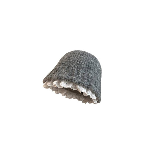 Lace fisherman hat for women in autumn and winter warm ear protection basin hat fashionable Korean face-showing small knitted wool hat