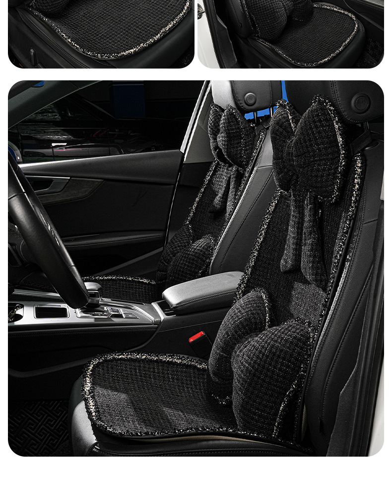 Blue Rain Original Car Headrest and Lumbar Support, Simple Solid Color Butterfly-Shaped Car Neck Pillow, Comfortable Chanel-Style Car Cushion