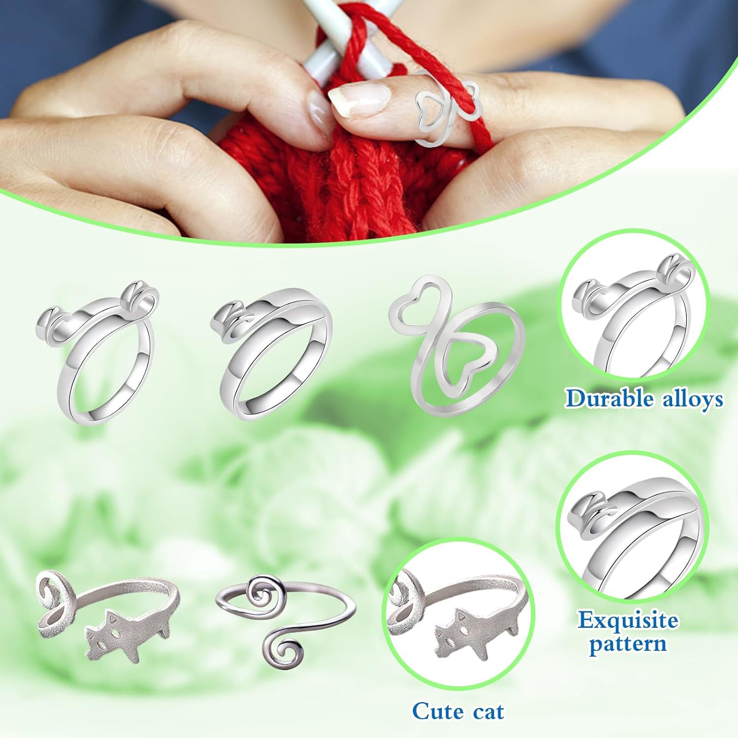 Crochet, ring, adjustable woven accessory, on index finger