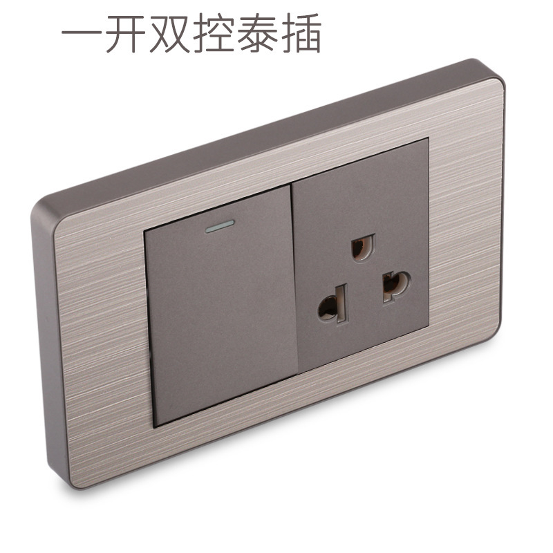 15A panel de metal de acero inoxidable gris dibujado tres agujeros Taiwan fabricado en Estados Unidos enchufe de pared conmutador suministro directo