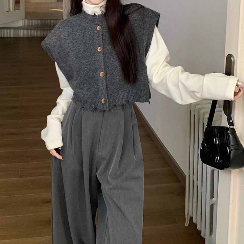 24 Dongpuyuan estilo coreano japonés y coreano casual chaleco de cachemira cardigan de cuello redondo convencional image 7