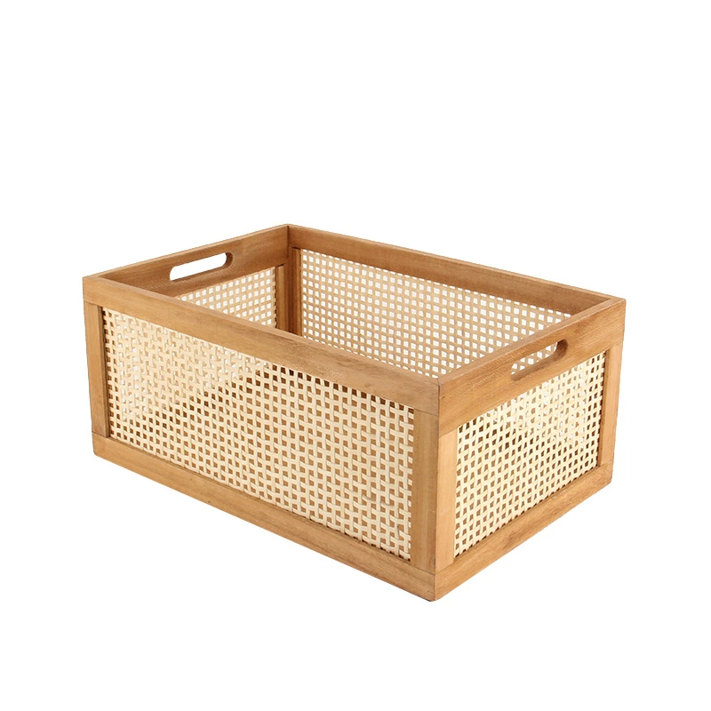 Retro table storage box from natural wood, storage basket, storage system