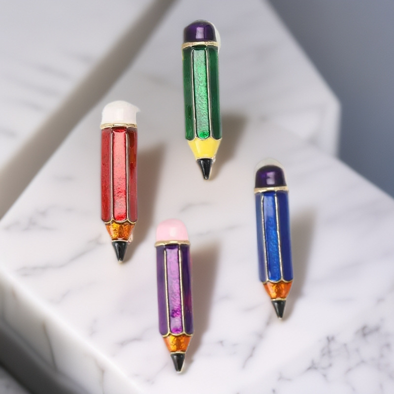 New Fashion Creative Alloy Enamel Pencil Brooch Niche Design Men's and Women's Suit Cardigan Corsage Jewelry Pin