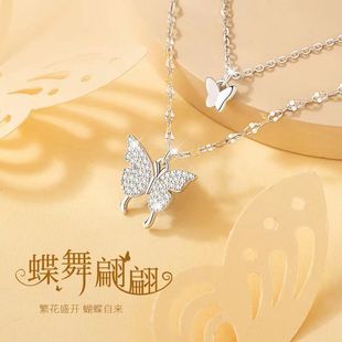 Authentic Silver S999 Double Bow Sterling Silver Necklace Female Niche Clavicle Chain Girlfriend Birthday Valentine's Day