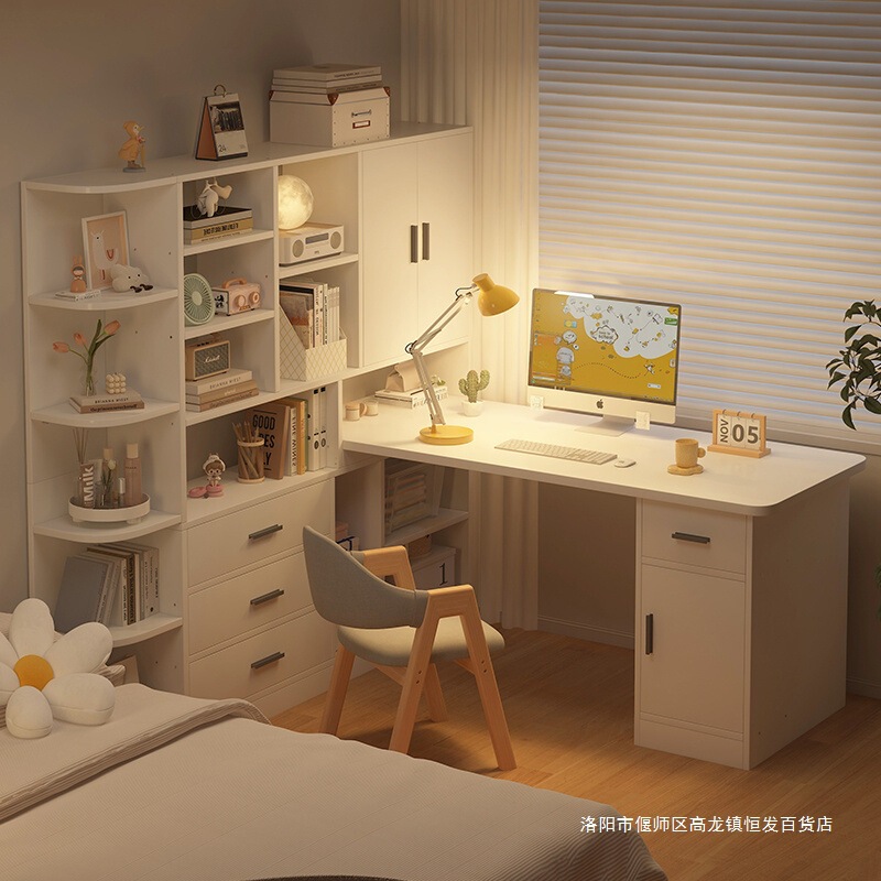 Desk Bookshelf Integrated Table Computer Table Student Home Writing Desk Bedroom Desk L-Shaped Desk Corner Table