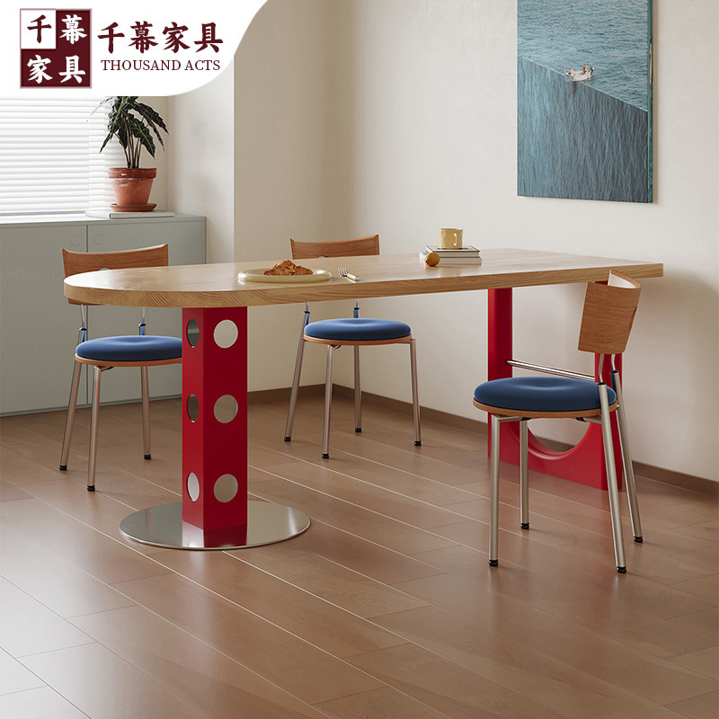 Qianmu Original Wood Mid-Century Style Solid Wood Dining Table for Home Use, Small Apartment Bauhaus Color-Blocking Table, High-End Memphis Desk Qianmu Original Wood Mid-Century Style Solid Wood Dining Table for Home Use, Small Apartment Bauhaus Color-Blocking Table, High-End Memphis Desk