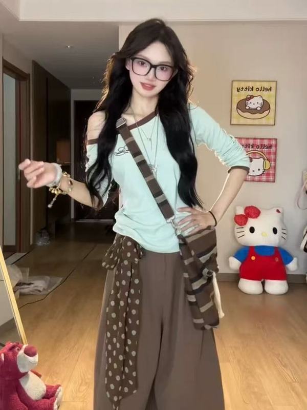 美式短袖纯棉正肩t恤女夏季2025新款内搭短款修身设计感小众上衣|undefined