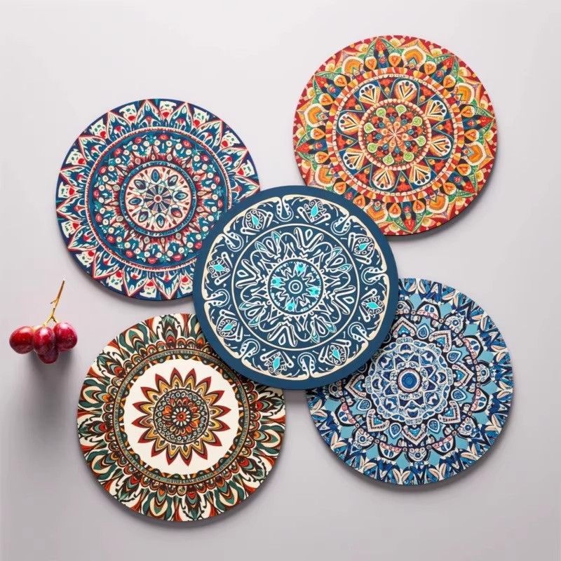 Bohemian Household Dining Table Heat Insulation Mat, Nordic Style Round Mat, Tea Table Absorbent Mat, Anti-Scalding, Non-Slip Coaster, Plate Mat