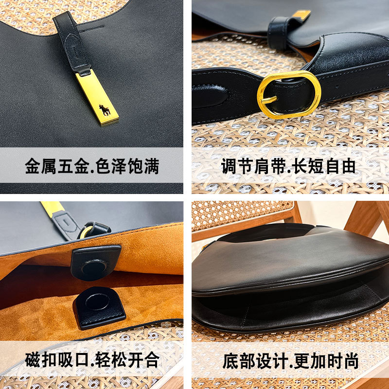 [Crafted] Krystal Jung Style Croissant Tote Bag Women's Commuter Bucket Bag Genuine Leather Underarm Shoulder Bag - Thumbnail 3
