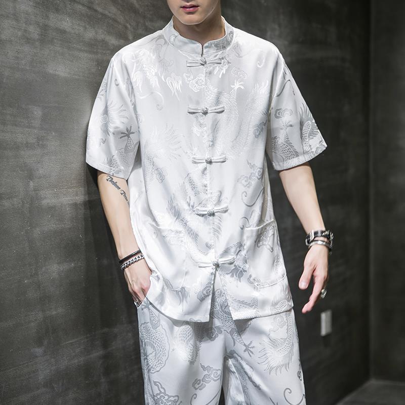 Doo vestido masculino estilo retro Hanfu Xianqi delgado seda de hielo marca de moda traje Tang estilo chino de moda ropa de hombre de moda verano image 3