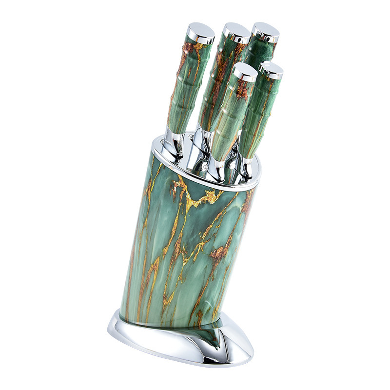 Comercio exterior al por mayor portaherramientas de plata ovalada mango de bambú juego de cuchillos de galvanoplastia doble juego de cuchillos de chef afilado