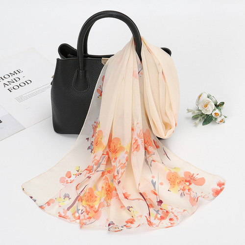 Summer chiffon printed sun protection scarf Spring thin versatile chiffon neck scarf XQ377