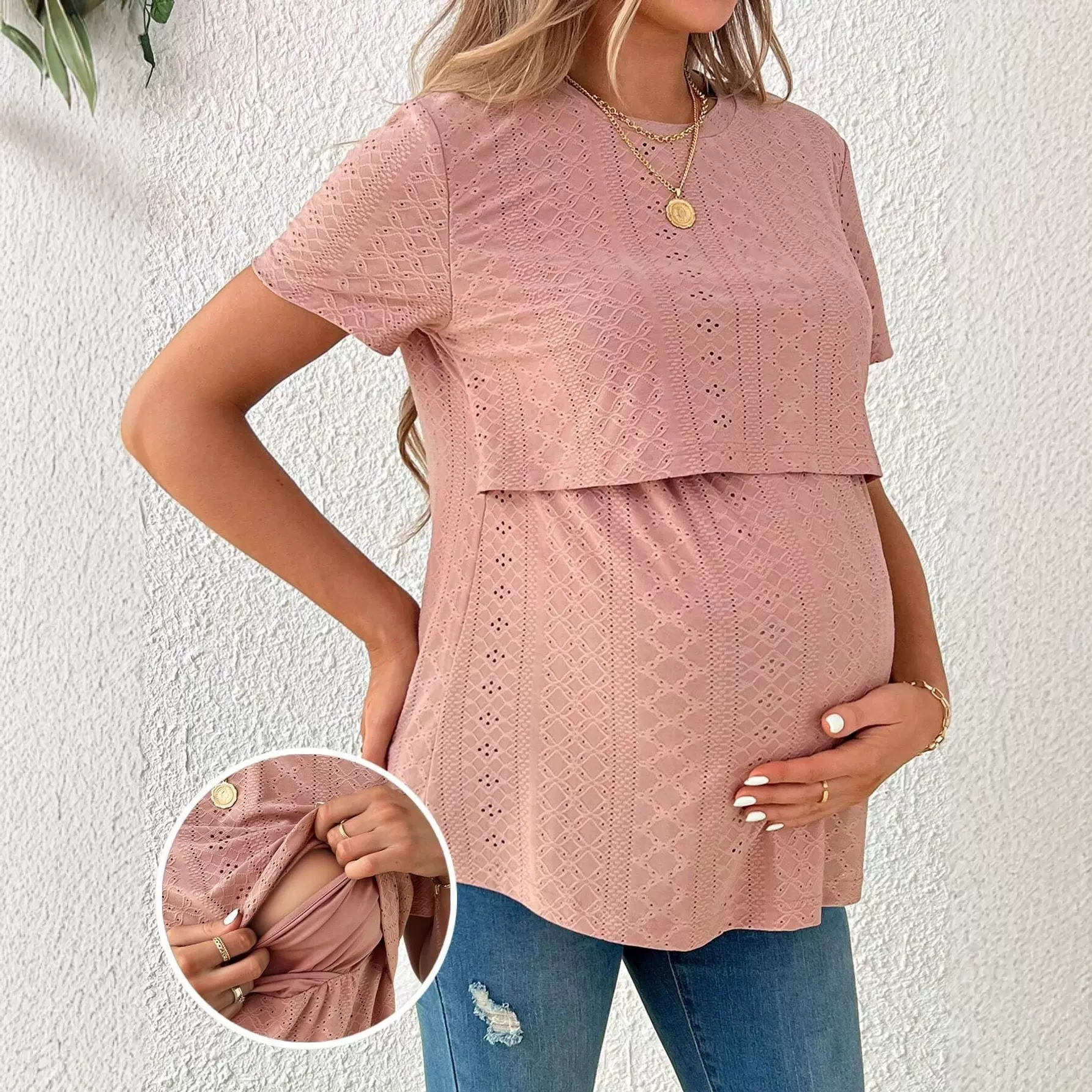 亚马逊孕妇哺乳t恤跨境新款短袖圆领孕妇装女士上衣