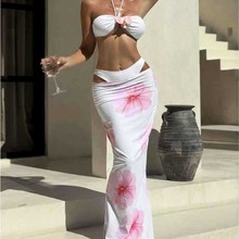 2025欧美新款泳衣定版大花抹胸三件套长裙泳装比基尼bikini跨境