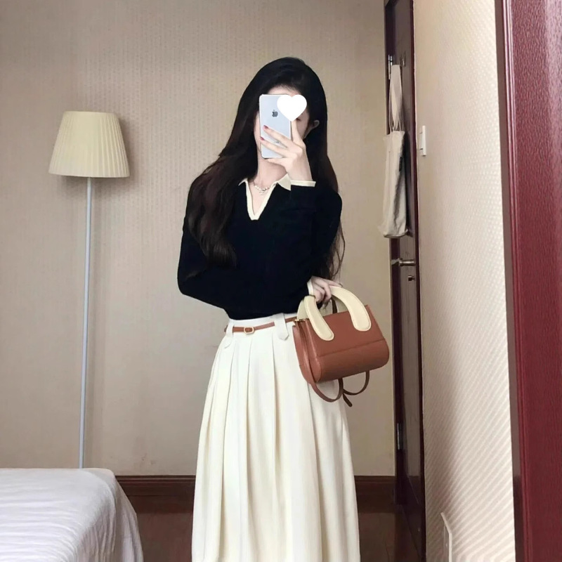 套裙两件套高档半身裙气质小香风套装裙女长袖针织上衣秋季一整套|undefined