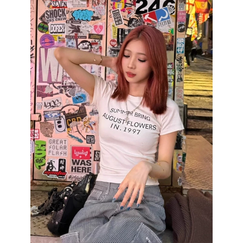 [210 г 40 тонких хлопчатобумажных 1*1] Американская винтажная футболка с короткими рукавами на плече