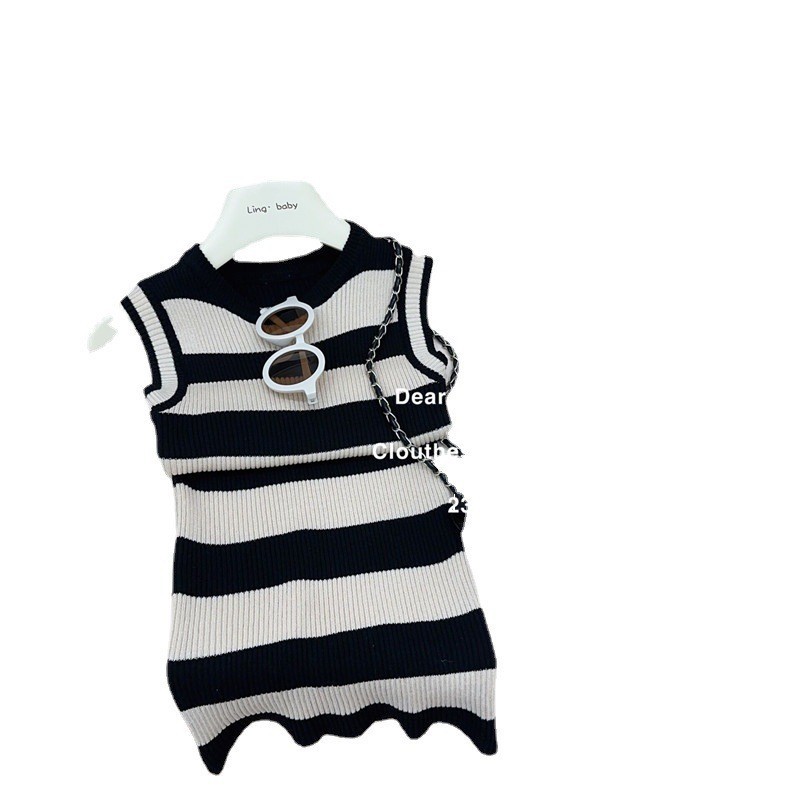 Salty Lime siete niños ropa de bebé niña vestido de los niños correa sin mangas interior de moda delgada falda de chaleco a rayas