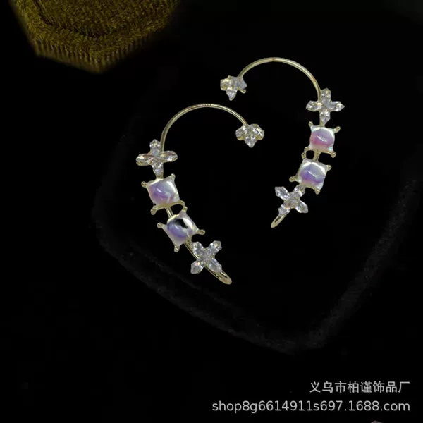 Baijin's New Colorful Zircon Flower Ear Cuffs for Women Without Piercings, Integrated Ear Bone Clips, Unique and Versatile Cross-Border Earrings
