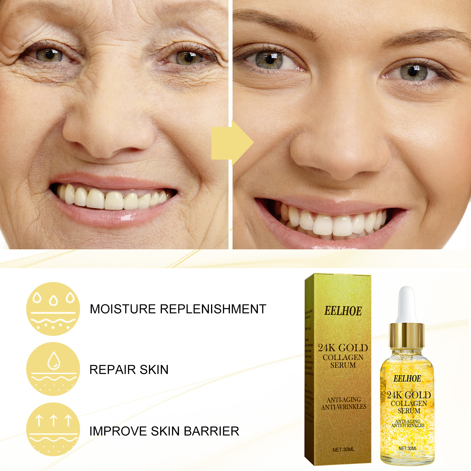EELHOE Facial Moisturizing Essenz kann die Gesichtshaut straffen, feine Linien verblassen lassen, die Haut mit Feuchtigkeit versorgen und verschönern_voghion.com