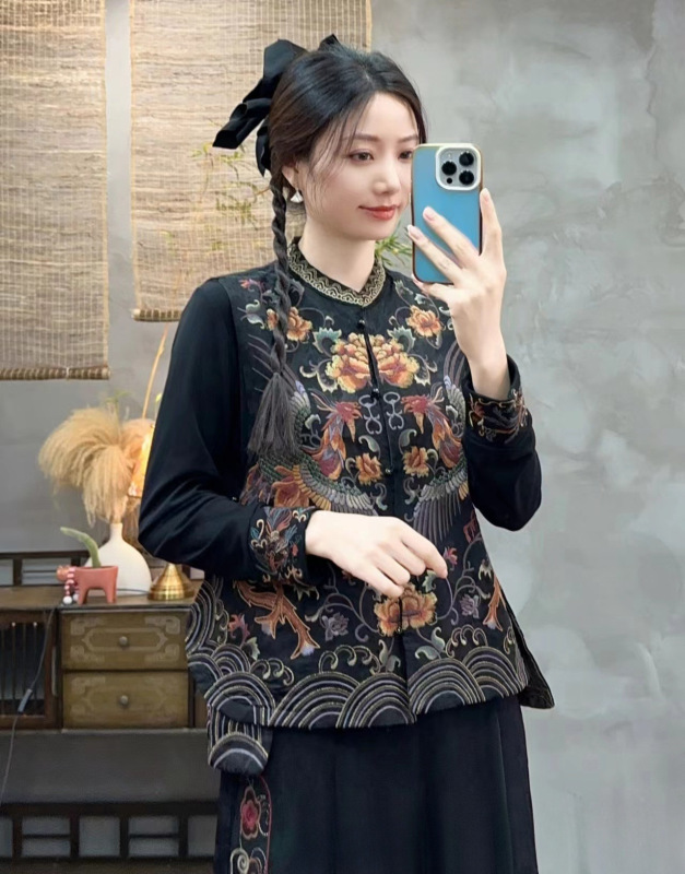 双面穿女式马夹2025新款复古背心立领盘扣马甲民族风刺绣人丝坎肩|undefined
