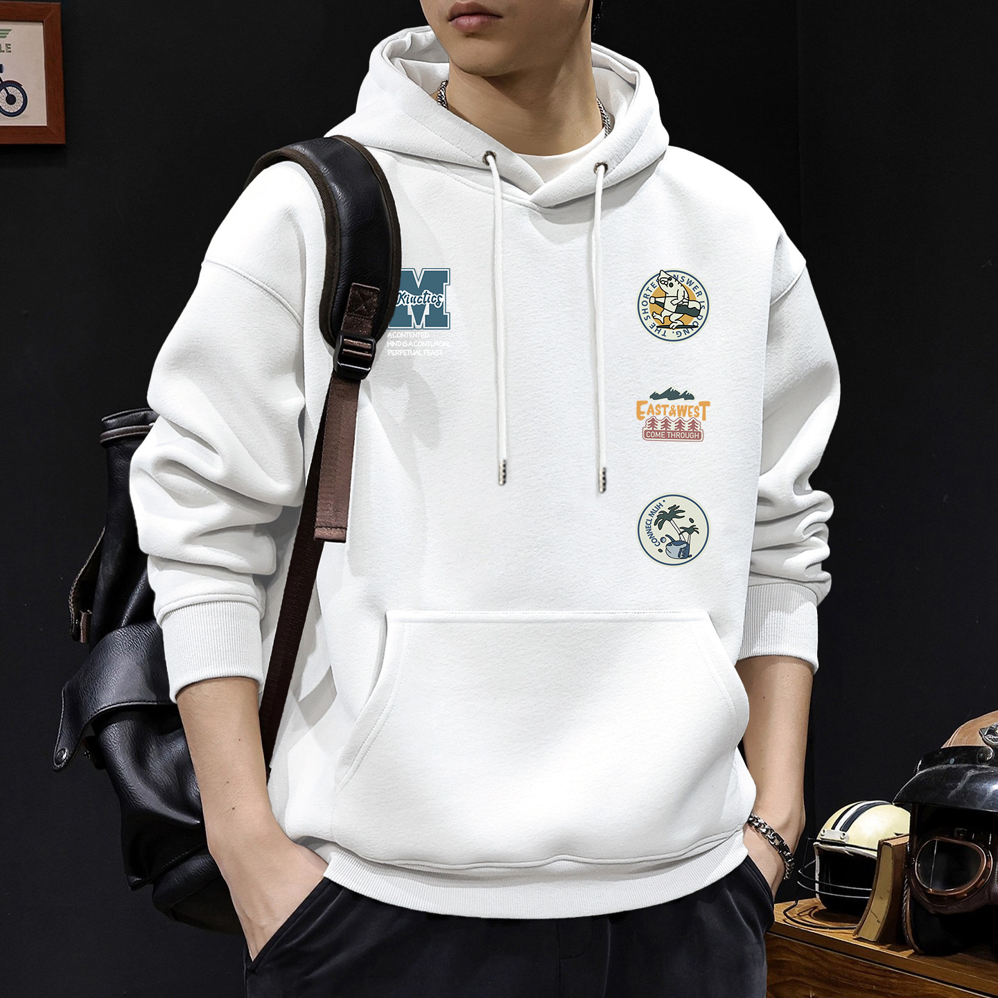 Suéter masculino primavera y otoño cuello redondo chaqueta de manga larga marca de moda americana impresión deportiva juvenil chaqueta pesada