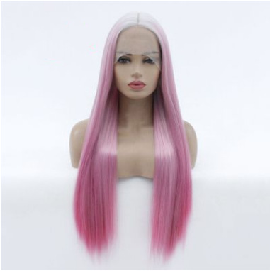 Fibra química europea y americana, encaje frontal, degradado blanco, rosa, cabello largo recto, fábrica al por mayor LW0137