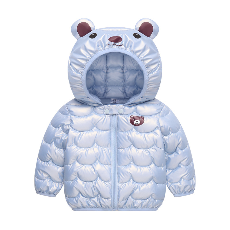Ropa infantil 2025 de exportación | Chaqueta acolchada ligera con orejas de dibujos animados y diseño colorido para niños