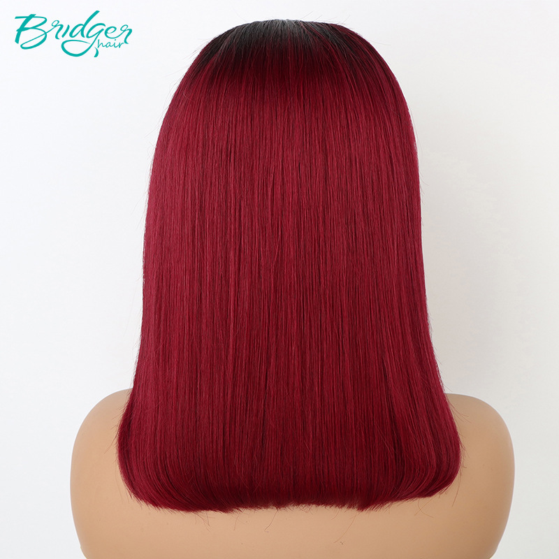 13*4 splice double draw BOB headgear T1B/99j real person hair wig humanhair wigs_voghion.com