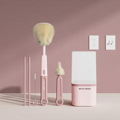 Multifunctional straight-handled silicone bottle brush, portable nipple brush, baby bottle and cup cleaning set, container cleaning cup brush set