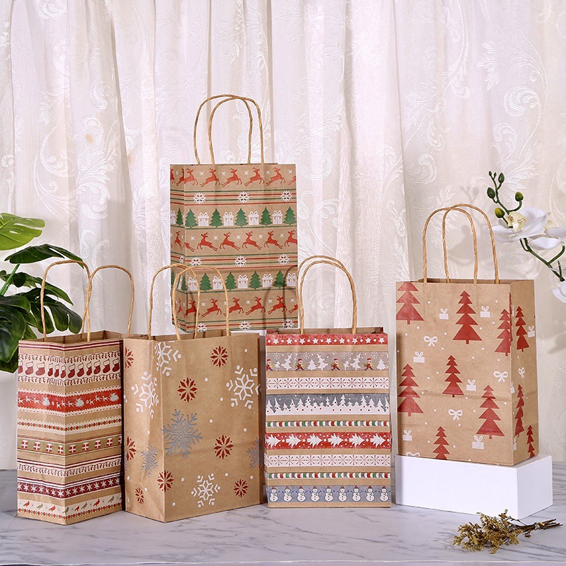 亚马逊供应圣诞牛皮纸礼物袋派对礼品袋厂家直供批发设计纸袋手提